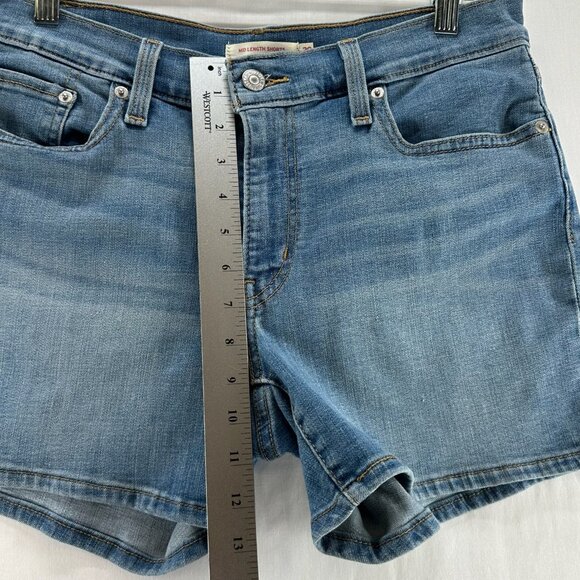 Levi's Mid Length Denim Shorts Size 29 Mid-rise Stretch Zip Fly Medium Blue Wash - Picture 3 of 8